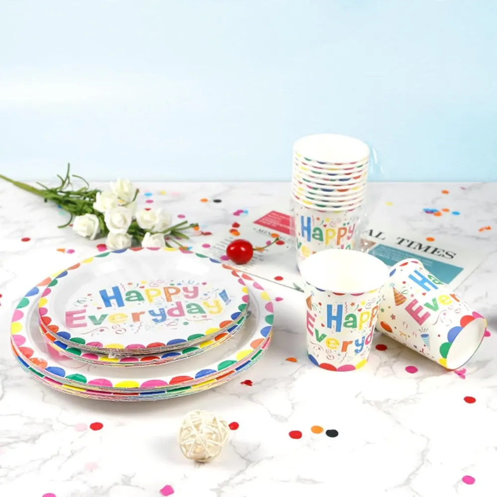 Set 10 Pahare de Carton, Vivimall, Model Happy Everyday, 13 x 7 x 5 cm, Multicolor