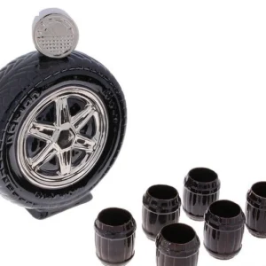 Set pentru Tuica, Sticla 1000 ml cu 6 pahare 70 ml, Model Roata, Ceramica