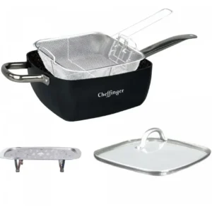 Set 4 Piese Tigaie Universală Patrată 24x24 cm, Aluminiu Forjat cu Acoperire Marmurată, Compatibilă Inducție, Cuptor și Gaz