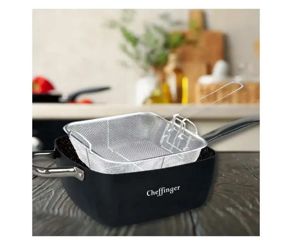 Set 4 Piese Tigaie Universală Patrată 24x24 cm, Aluminiu Forjat cu Acoperire Marmurată, Compatibilă Inducție, Cuptor și Gaz