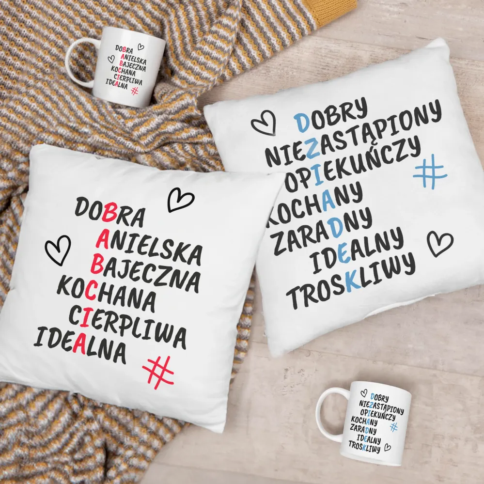 Set Pillow Mug Crossword Puzzle Cadou pentru Ziua Bunicilor