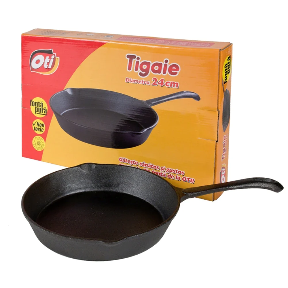 Set 4 produse din fonta pura, Tuci Oti 24 cm, 3.5l, Vas pentru gatit Cocotte Oti 18 cm, 1.5l, Tigaie Oti 24 cm, Grill Oti...