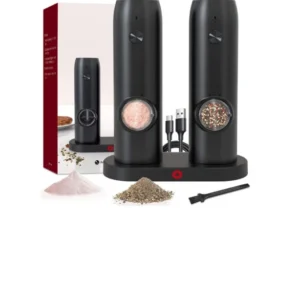 Set 2 rasnite electrice sare si piper, incarcare USB, perie, Indicator LED, Grosime reglabila