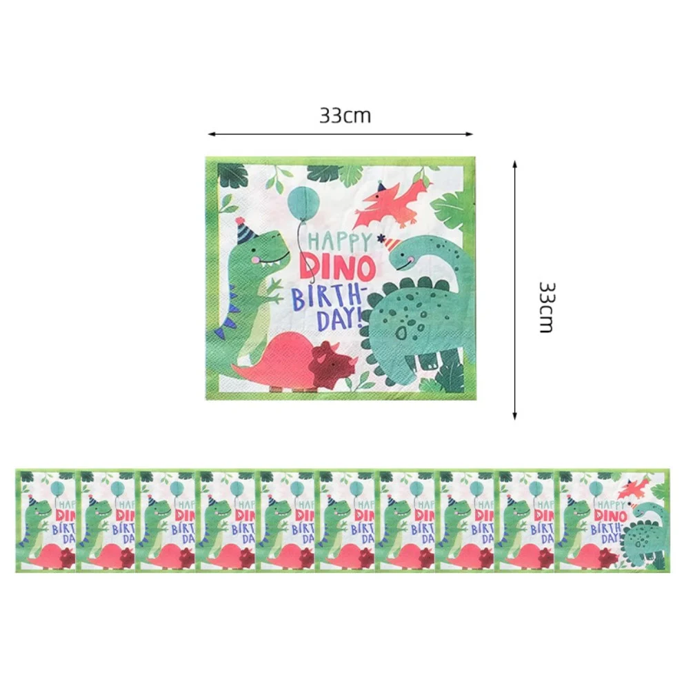 Set 20 de Servetele de Masa Happy Birthday, Vivimall, Model Dinozauri, Tematica Aniversare, 33x33 cm, Verde