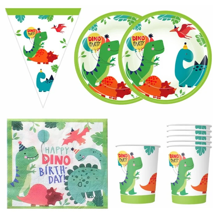 Set 20 de Servetele de Masa Happy Birthday, Vivimall, Model Dinozauri, Tematica Aniversare, 33x33 cm, Verde