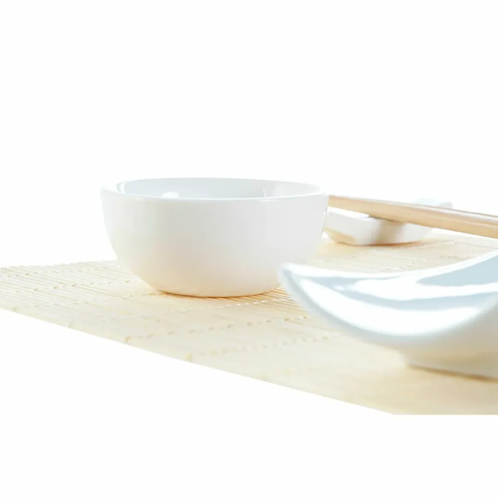 Set de Sushi DKD Home Decor Bambus Gresie Alb Natural Oriental 28,5 x 19,5 x 3,3 cm (9 Piese) (28,5 x 19,5 x 3,3 cm)