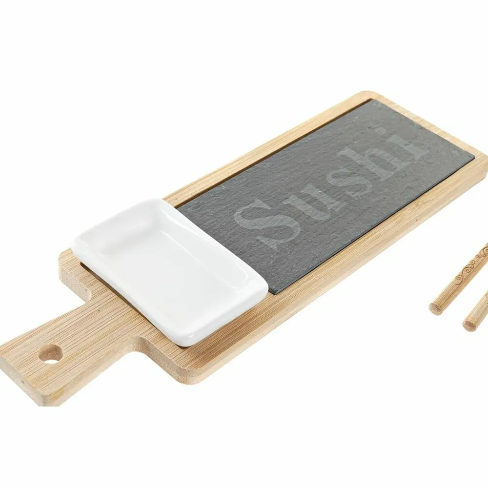 Set de Sushi DKD Home Decor Bambus Slate Natural Oriental 28 x 9 x 2 cm (3 Piese) (6 Piese)