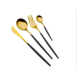 Set de tacamuri portugheze 24 de piese, auriu si negru mat