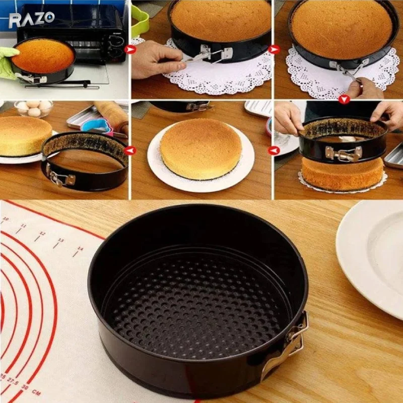 Set 3 tavi rotunde RAZO, Detasabile, Dimensiunile 24/26/28 cm, Otel-carbon, Strat antiaderent, Forma cu baza separata, Inc...