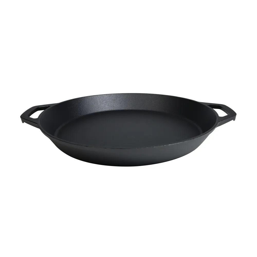 Set tigaie din fontă de 15,75 inch (40 cm) cu mânere duble în formă de buclă, tigaie pentru prăjit, suporturi pentru oale...
