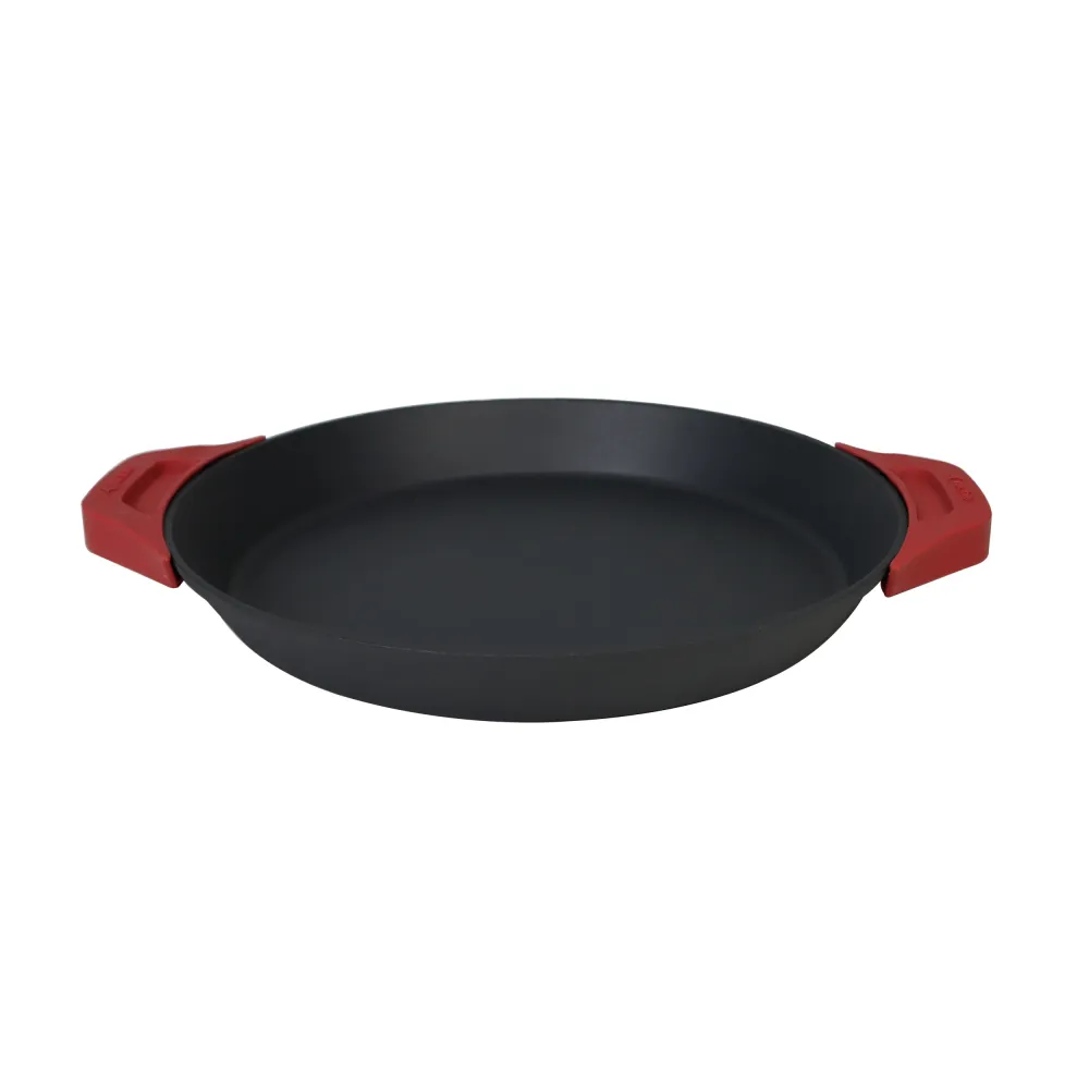 Set tigaie din fontă de 15,75 inch (40 cm) cu mânere duble în formă de buclă, tigaie pentru prăjit, suporturi pentru oale...