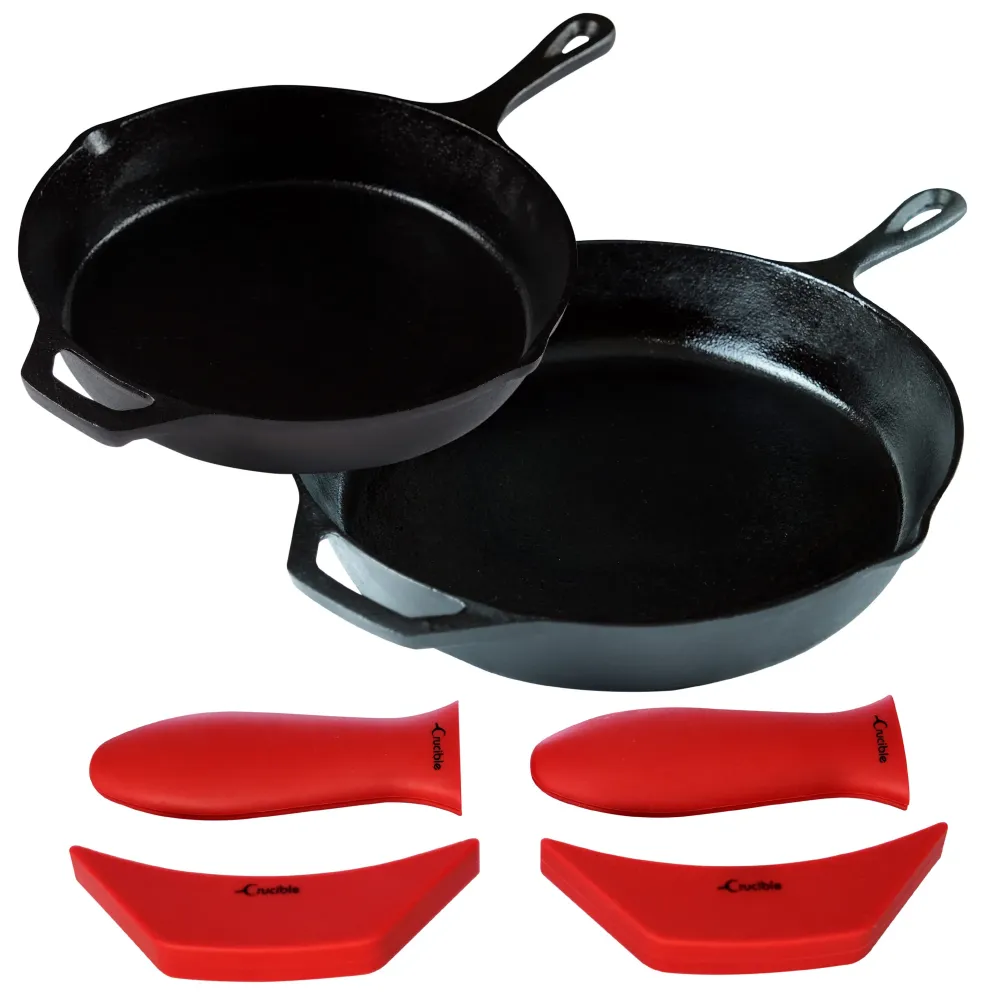 Set tigaie din fontă 12 inch (30,5 cm) și 10,25 inch (26 cm), inclusiv suporturi mari și de asistență pentru vase fierbinți