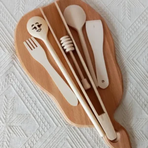 Set tocator Lemn, 37 cm, model Frunza cu 6 ustensile Bucatarie