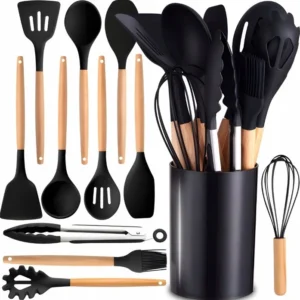 Set de ustensile de bucatarie negru 12 buc.