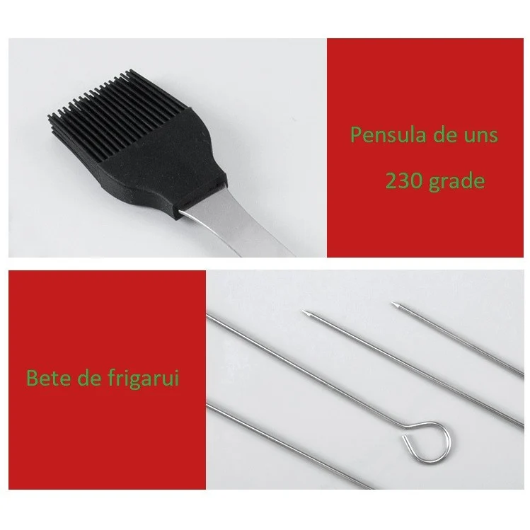 Set 14 Ustensile pentru Gratar cu Termometru, Vivimall, din Otel Inoxidabil, Geanta Oxford, Argintiu