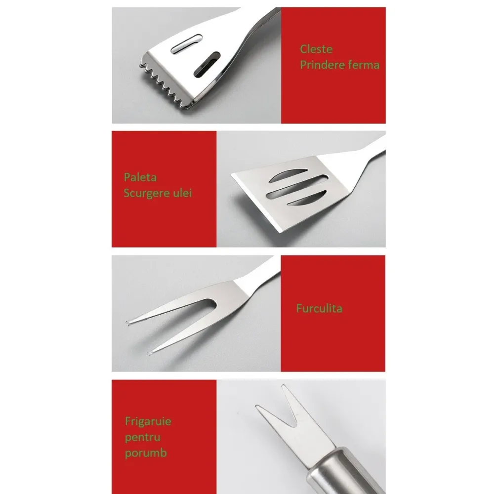 Set 20 Ustensile pentru Gratar, Vivimall, din Otel Inoxidabil, Geanta Oxford, Argintiu