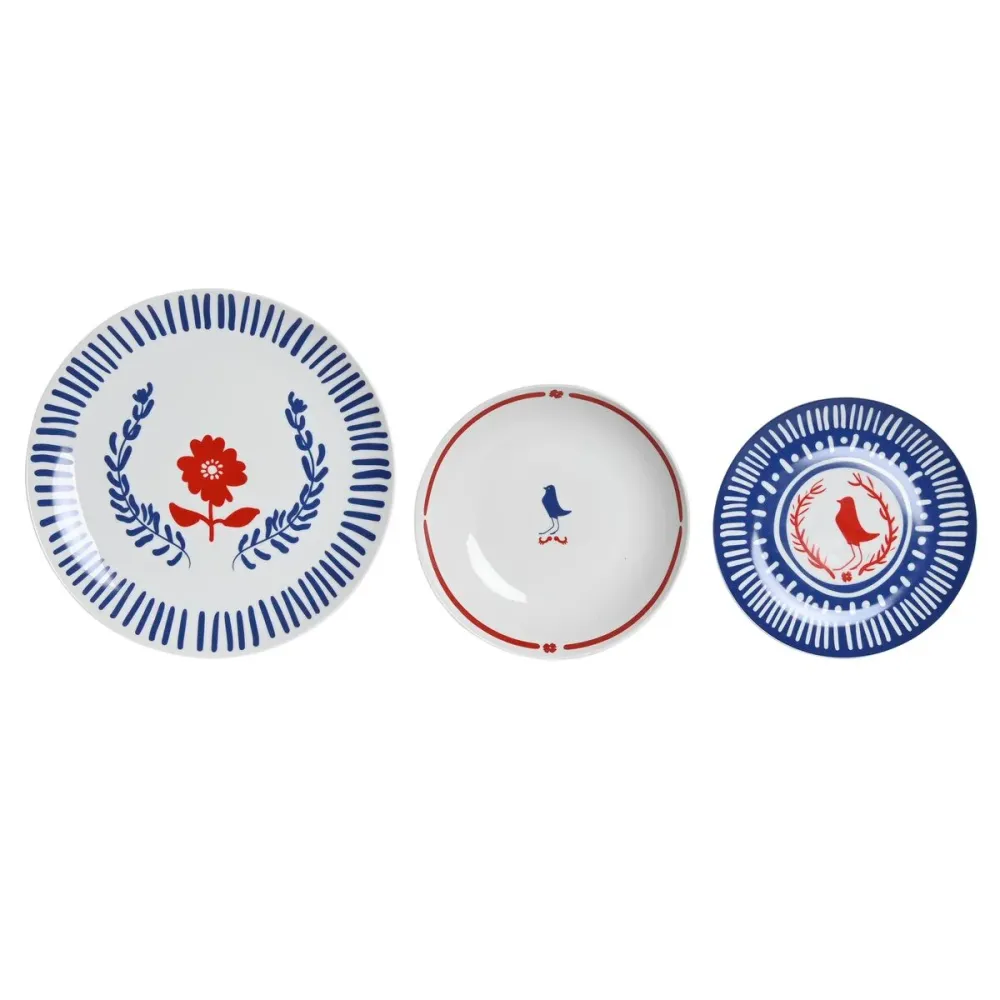 Set de Veselă DKD Home Decor Albastru Alb Roșu Porțelan Mediterană 18 Piese 27 x 27 x 3 cm
