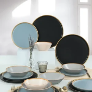 Set vesela 24 Piese, Asi Home Safir, Ceramica, Set de Masa (24 Piese) )-Pastel Multicolor