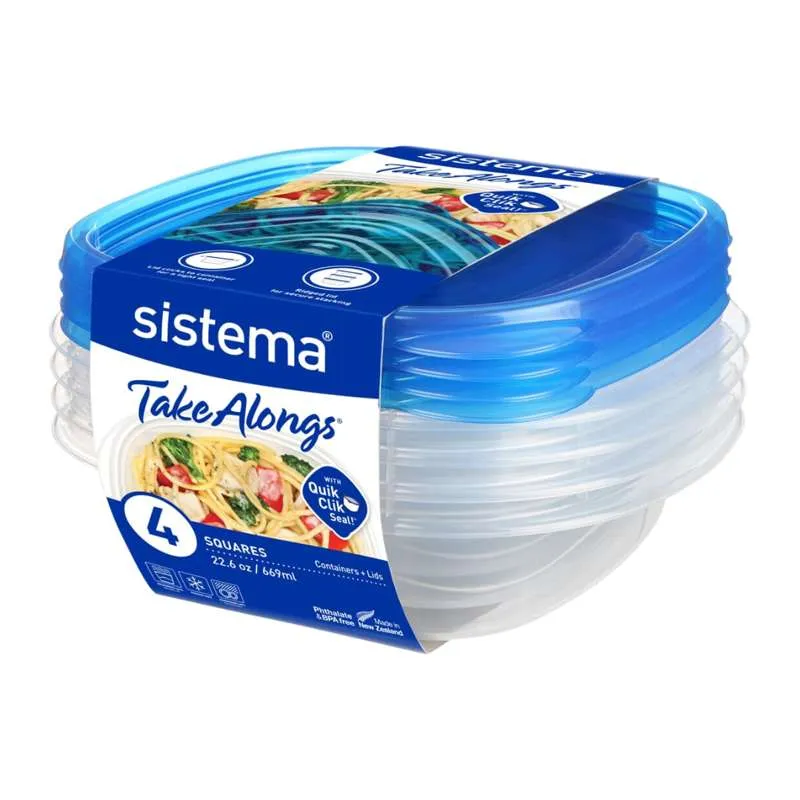 Sistema Cutie de prânz - Square TakeAlongs - 4-Pak - 669ml - Albastru Regal