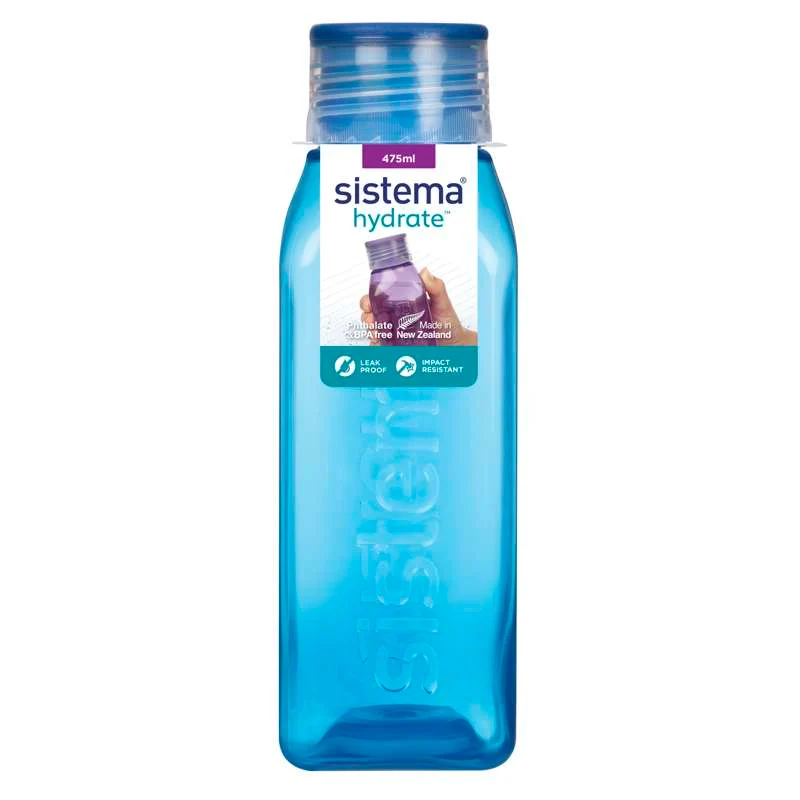 Sistema Sticlă de apă - Pătrată - 475ml - Albastru Ocean