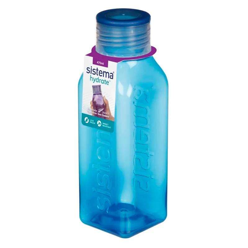 Sistema Sticlă de apă - Pătrată - 475ml - Albastru Ocean