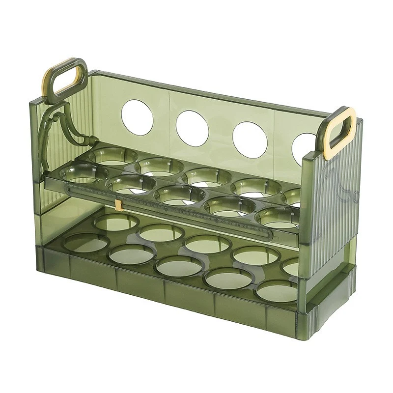 Suport Organizator pentru Oua, Vivimall, pentru Frigider, Verde transparent, Capacitate 20 oua, Doua straturi, cu Data de...