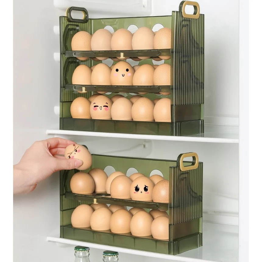 Suport Organizator pentru Oua, Vivimall, pentru Frigider, Verde transparent, Capacitate 20 oua, Doua straturi, cu Data de...