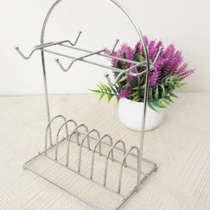 Suport pentru 6 Cesti si 6 Farfurii din Metal, 19x30 cm