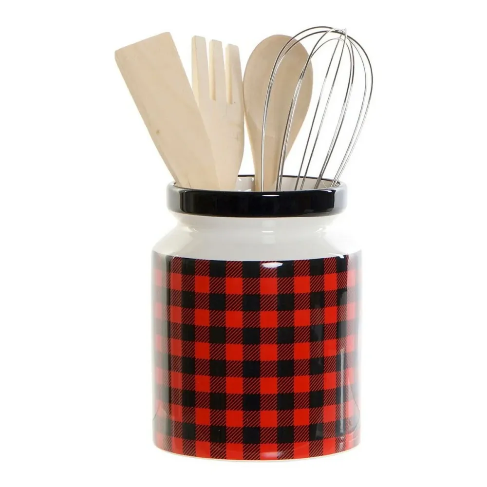 Suport pentru ustensile de bucătărie DKD Home Decor Negru Multicolor 1 L 11,5 x 11,5 x 26 cm