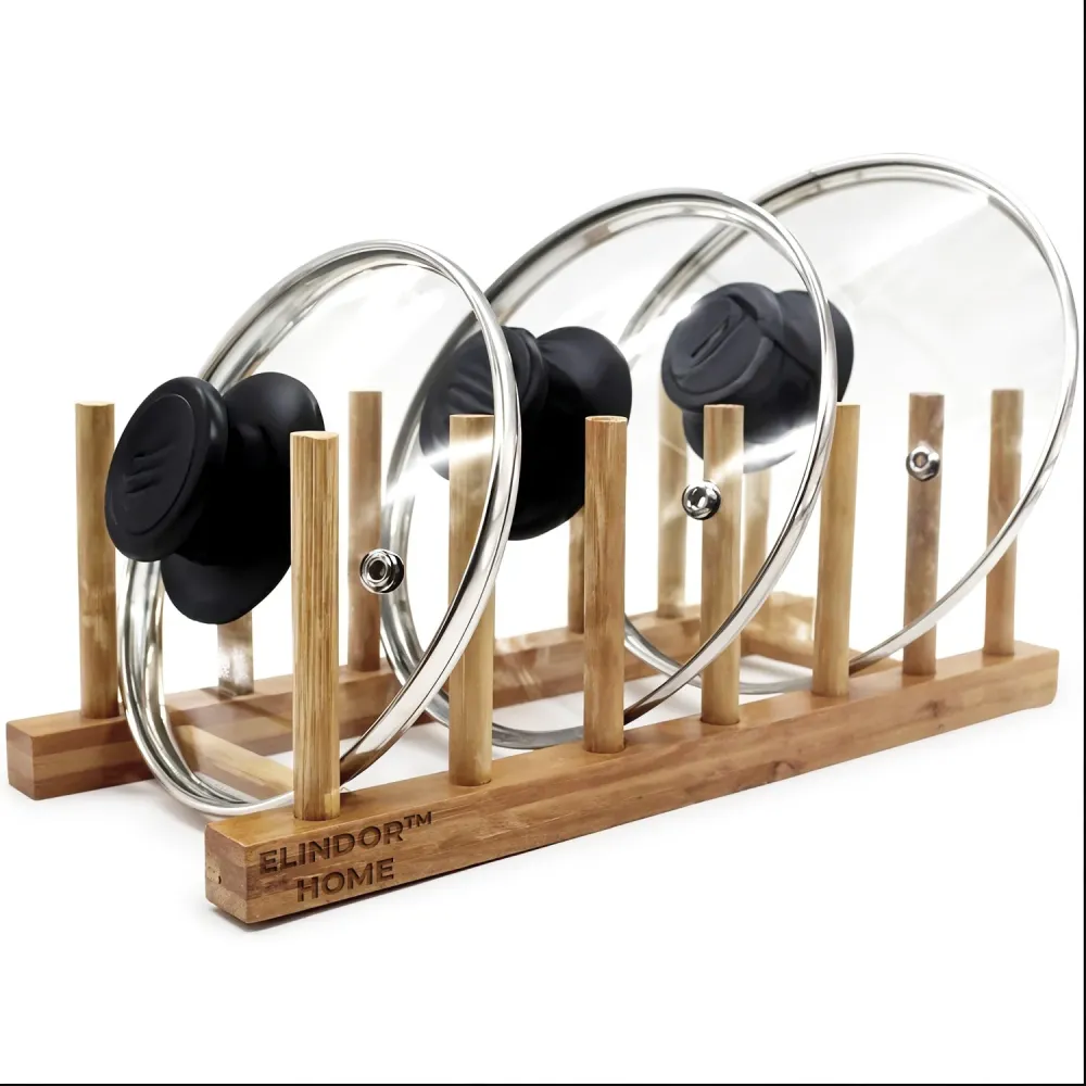 Suport si Scurgator de Vase Elindor® din Bambus pentru Dulap sau Blat, Uscator de Farfurii si Capace, Organizator Vertical...