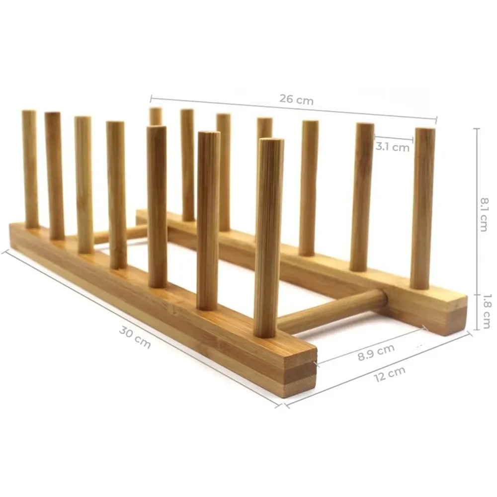 Suport si Scurgator de Vase Elindor® din Bambus pentru Dulap sau Blat, Uscator de Farfurii si Capace, Organizator Vertical...