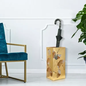 Suport Umbrele Mauro Ferretti Carved Leaf 24X24X55 cm, Auriu