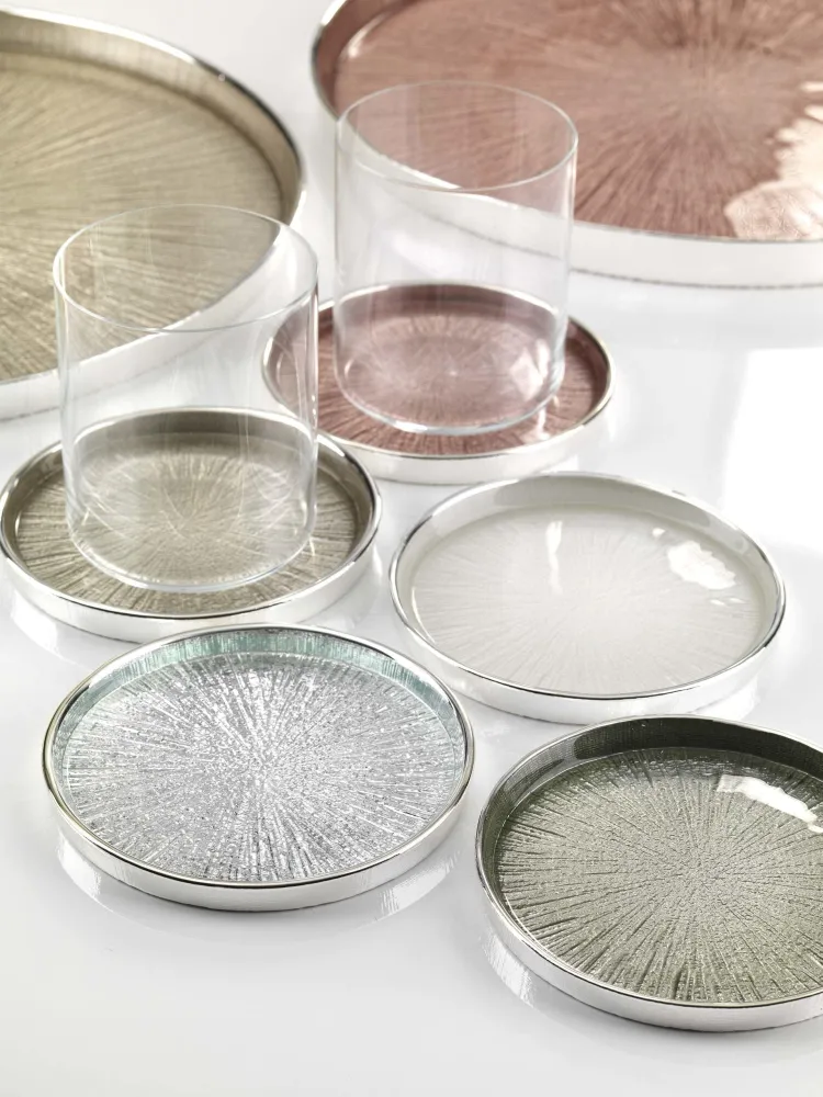 Tavă de coaster Argenesi Luce D. 12cm sticlă alb perlat argintiu 0.02868