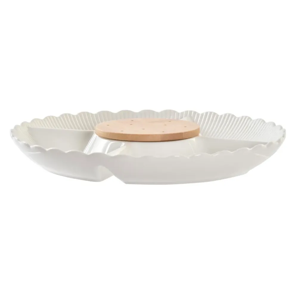 Tavă pentru gustari DKD Home Decor 25,5 x 25,5 x 3 cm Natural Porțelan Alb