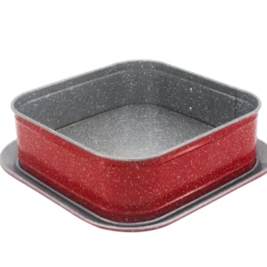 Tavă pentru tort cu fund plat ZEPHYR ZP 1223 EHS, 27x27x7 cm, acoperire marmorizată, roșie