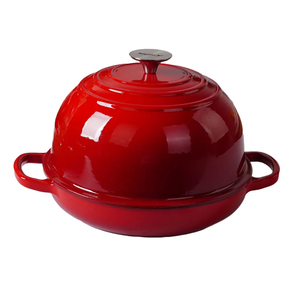 Tavă de pâine din fontă emailată, pâine artizanală cu aluat acru pentru cuptor – Roșu – Rotund 26 cm, 6,25 L (6,6 qt) – Ca...