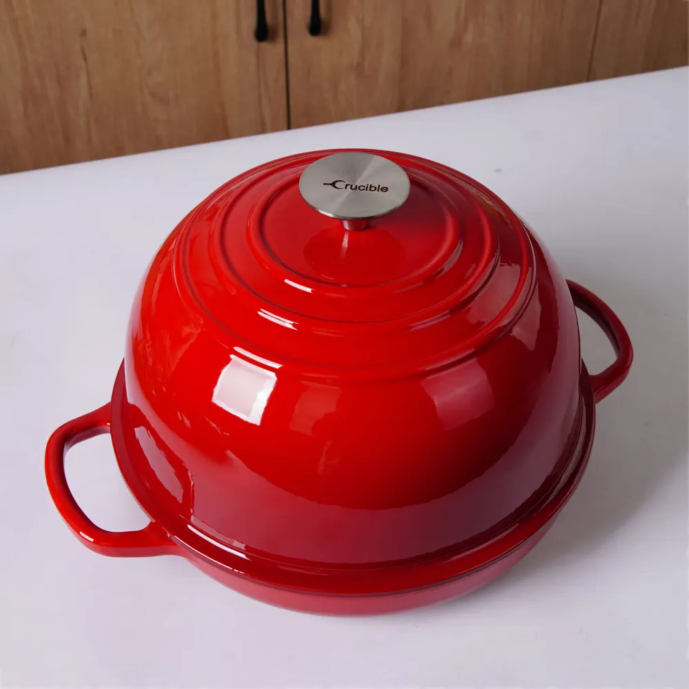 Tavă de pâine din fontă emailată, pâine artizanală cu aluat acru pentru cuptor – Roșu – Rotund 26 cm, 6,25 L (6,6 qt) – Ca...
