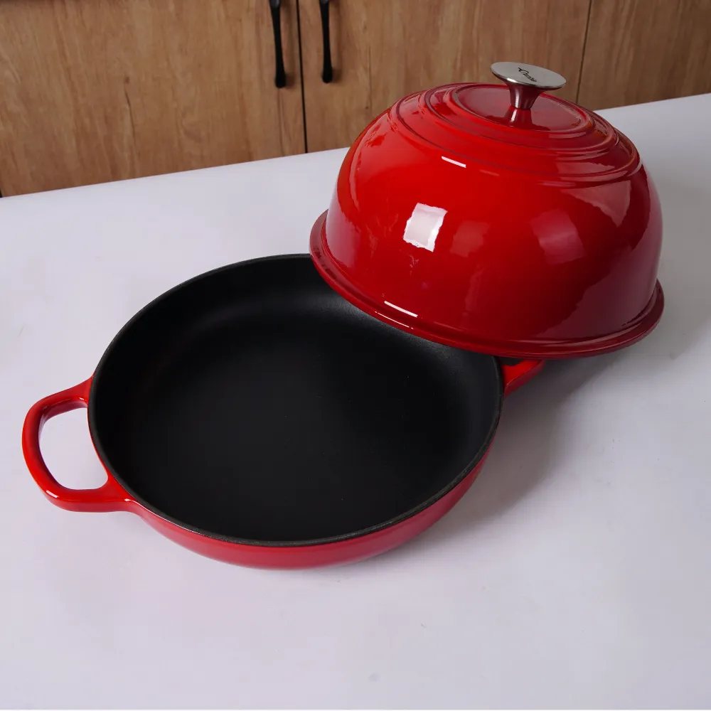 Tavă de pâine din fontă emailată, pâine artizanală cu aluat acru pentru cuptor – Roșu – Rotund 26 cm, 6,25 L (6,6 qt) – Ca...
