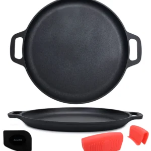 Tava de pizza din fontă 13.8"/35 cm, tavă de copt, plită pentru gătit, mânere din silicon și racletă