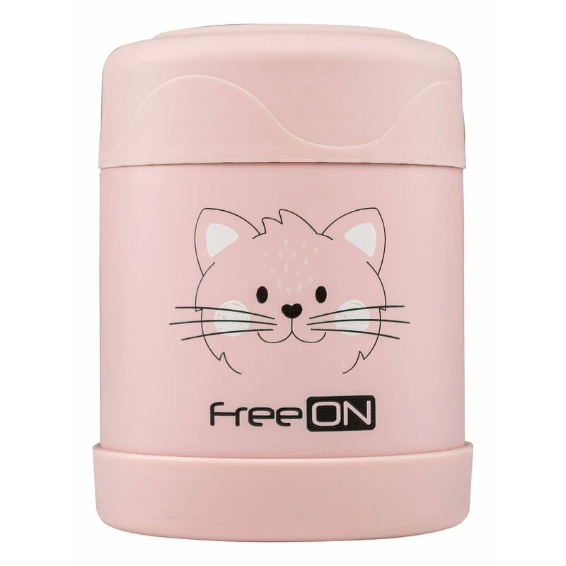 Termos, FreeON, Pentru alimente solide, Din otel inoxidabil, Mentine cald pana la 12 ore si rece pana la 24 ore, Pink Kitty