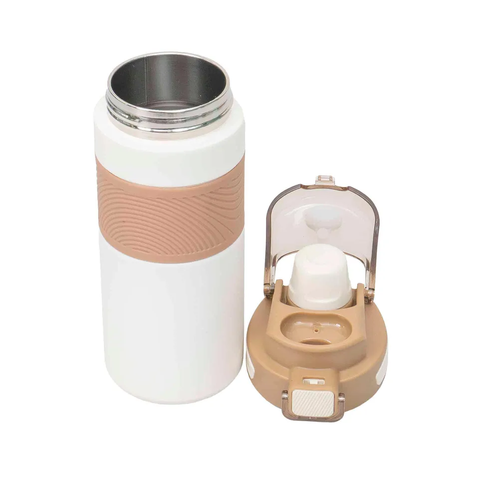 Termos 2 1, interior inox, capacitate 600ml, model cu pai, alb / ZTS 8443