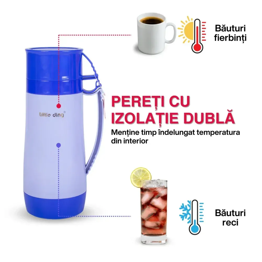 Termos, Naimeed D6418, pentru bauturi reci sau calde, Sticla si ABS, 1.8L, Albastru, 160x345x132mm