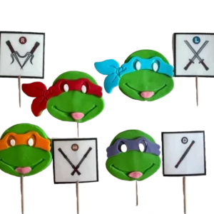 Testoasele Ninja Set 8 Decoratiuni Comestibile Din Zahar - Dimensiuni 4-5 Cm Pentru Torturi Si Deserturi