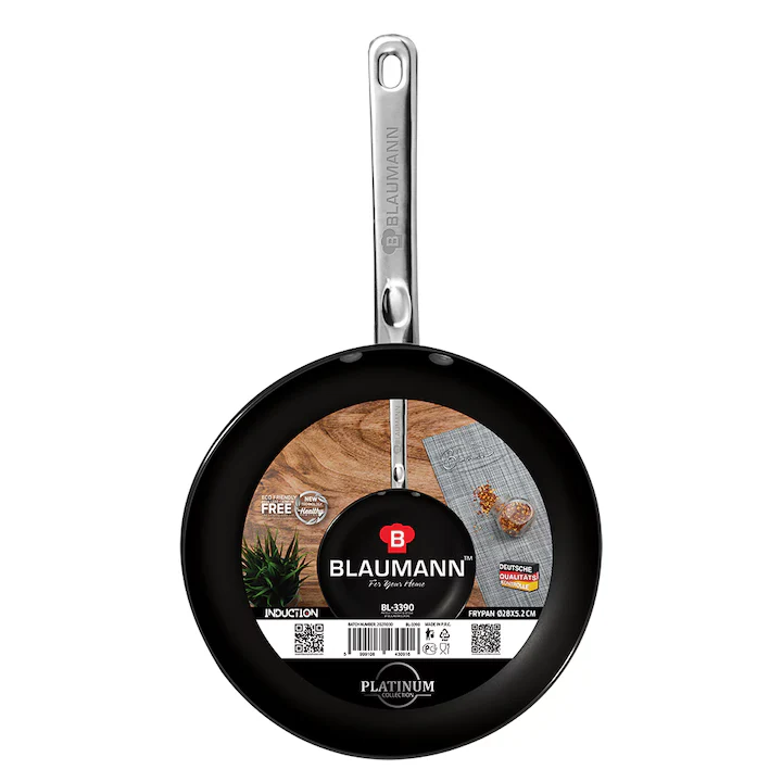 Tigaie din Aluminiu cu Mâner din Oțel Inoxidabil, 24 cm, 1.7L, Negru Mat – Compatibilă cu Inducție, PFOA Free, Rezistentă...