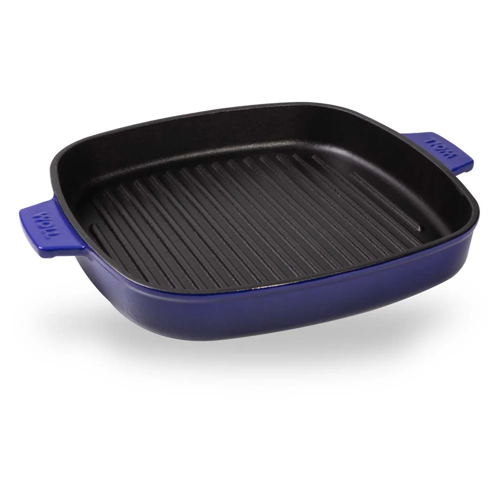 Tigaie grill din fonta, cu presa, albastra, 28x28 cm, Iron - WOLL