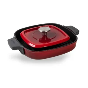 Tigaie grill din fonta, cu presa, rosie, 24x24 cm, Iron - WOLL