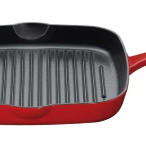 Tigaie grill patrata, 26x26cm, fonta, rosie, colectia Provence - KUCHENPROFI