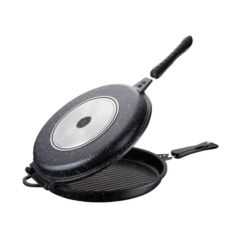 Tigaie Grill Rotunda Dublă din Aluminiu cu Granit, 32 x 7.5 cm, Mânere cu Magnet, Inducţie, Krono Peterhof PH-25377
