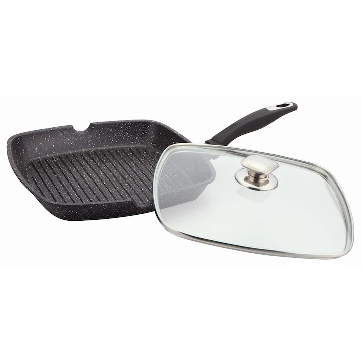 Tigaie Tip Gratar cu Capac Sticla si Maner 28 cm