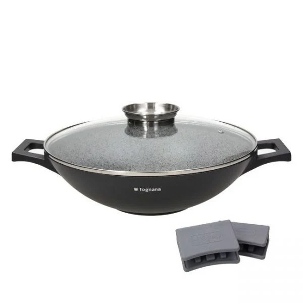 Tigaie Wok cu capac Herzog HR-5230 – 36 cm / 6.2 L | Acoperire cu marmură, mâner Soft Touch, buton pentru aromă, compatibi...